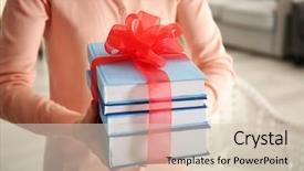  Presentation with stack books - Presentation theme consisting of library rules - woman holding stack of books background and a  colored foreground