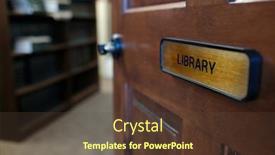  Presentation with library - PPT theme consisting of library-sign-on-wooden-door background and a tawny brown colored foreground
