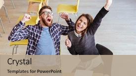  Presentation with happy image - Presentation design with library while make a winner background and a coral colored foreground