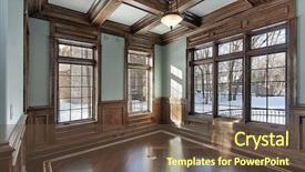  Presentation with wine library - Audience pleasing presentation theme consisting of library with wood ceiling beams backdrop and a tawny brown colored foreground