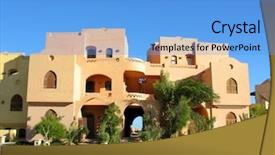  Presentation with house - Colorful presentation theme enhanced with purple electrical power plant - electric bulb from a red backdrop and a light gray colored foreground