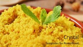  Presentation with couscous - Colorful presentation enhanced with libya - closeup of an earthenware casserole backdrop and a gold colored foreground