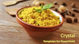  Presentation with couscous - Theme having libya - earthenware bowl whit spiced couscous background and a tawny brown colored foreground