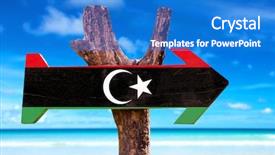  Presentation with ocean - Beautiful presentation featuring libya flag wooden sign backdrop and a cobalt blue colored foreground