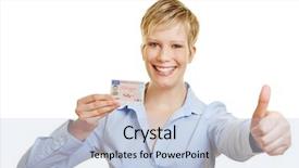  Presentation with drivers - Slides having licences - happy young woman with german background and a  colored foreground