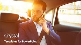  Presentation with car - Cool new slides with businessman call in a car backdrop and a tawny brown colored foreground