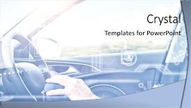  Presentation with virtual reality - PPT layouts featuring turning gears computer - digital interface against man behind background and a cool aqua colored foreground