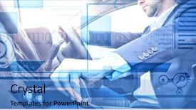  Presentation with retinal prosthetics interface - Audience pleasing slide deck consisting of turning gears computer - interface against well dressed man backdrop and a teal colored foreground