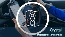  Presentation with car - Presentation featuring paper battery - location icon against person background and a navy blue colored foreground