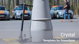  Presentation with electric scooter graph - Audience pleasing slide deck consisting of scooter skateboarder four grey cars backdrop and a gray colored foreground