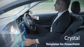  Presentation with car seat - PPT theme enhanced with turning gears computer - technology car interface against handsome background and a tawny brown colored foreground