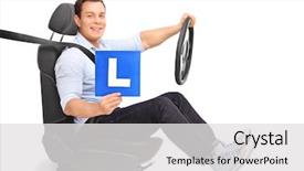  Presentation with car seat - Amazing theme having young man holding a steering backdrop and a light gray colored foreground