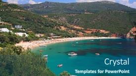  Presentation with beach - Cool new PPT theme with lichnos-beach-in-parga-northern backdrop and a ocean colored foreground
