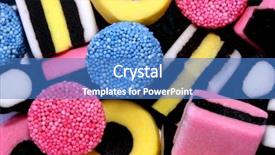  Presentation with sweets - Slide deck with licorice allsorts sweets forming a background background and a teal colored foreground