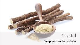 Presentation with powder - Beautiful slide set featuring licorice-powder-with-dry-roots backdrop and a white colored foreground