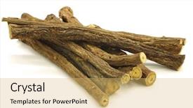  Presentation with root - Cool new slides with licorice root sticks on white background backdrop and a yellow colored foreground