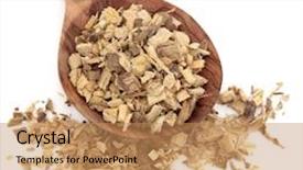  Presentation with chinese medicine - PPT theme having herbal medicine and food product background and a coral colored foreground