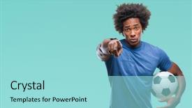  Presentation with american football - Beautiful PPT theme featuring lider - afro american man holding football backdrop and a arctic colored foreground