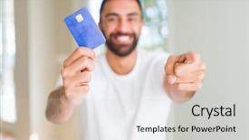  Presentation with credit market volatility - Amazing presentation theme having lider - handsome hispanic man holding credit backdrop and a light gray colored foreground