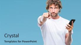  Presentation with finger - Theme featuring lider - handsome hispanic man model sending background and a light blue colored foreground