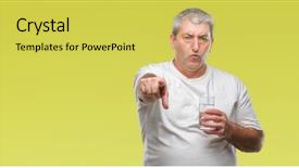  Presentation with child drinking water from glass - Slides with lider - handsome senior man drinking glass background and a yellow colored foreground