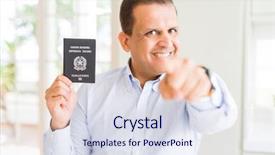  Presentation with passport - Presentation enhanced with lider - middle age man holding holding background and a sky blue colored foreground