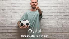  Presentation with white brick - Beautiful presentation design featuring lider - young adult man holding soccer backdrop and a gray colored foreground
