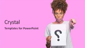  Presentation with african american woman question - Beautiful PPT layouts featuring lider - young african american woman holding backdrop and a lavender colored foreground