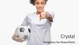  Presentation with american football - Beautiful PPT layouts featuring lider - young beautiful afro american holding backdrop and a white colored foreground