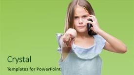  Presentation with talking on phone - Presentation theme featuring lider - young beautiful girl talking background and a mint green colored foreground
