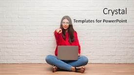  Presentation with paint white brick wall - Audience pleasing PPT theme consisting of lider - young brunette woman sitting backdrop and a white colored foreground