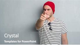  Presentation with young grey maine coon cat - PPT theme with lider - young caucasian man over grey background and a gray colored foreground