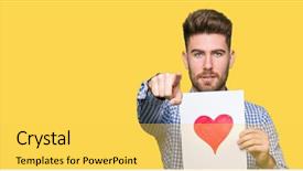  Presentation with cutout paper people standing around globe holding hands - Cool new slide set with lider - young handsome man holding paper backdrop and a yellow colored foreground