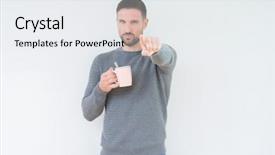  Presentation with hot and cold coffee cup - Presentation having lider - young man driking cup background and a white colored foreground