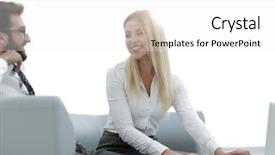  Presentation with new business ideas - PPT theme enhanced with lideran - business colleagues discussing new ideas background and a white colored foreground