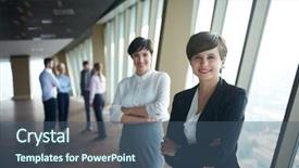  Presentation with team group - Cool new slide deck with lideran - business people group females backdrop and a  colored foreground