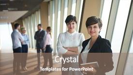  Presentation with business leaders - Beautiful slides featuring lideran - business people group females backdrop and a coral colored foreground