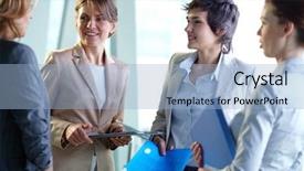  Presentation with leaders - Audience pleasing PPT theme consisting of lideran - female leaders speaking backdrop and a light blue colored foreground