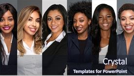  Presentation with group - Slide deck enhanced with lideran - group of six happy minority background and a wine colored foreground