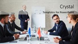  Presentation with leaders - Presentation design featuring lideran - leaders of eu communicating background and a light gray colored foreground