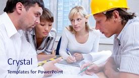  Presentation with meeting table - Theme with lideran - meeting the team of engineers background and a sky blue colored foreground