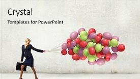  Presentation with suitcase - Presentation consisting of lideran - young businesswoman with suitcase background and a  colored foreground