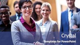  Presentation with ethnic group - Cool new PPT theme with lideran - young multi ethnic business people backdrop and a ocean colored foreground