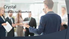  Presentation with partners - Colorful PPT layouts enhanced with liderazgo - image of business partners discussing backdrop and a sky blue colored foreground