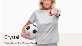  Presentation with blonde holding magnifying glass - Slides having lideres - middle age blonde woman holding background and a light gray colored foreground