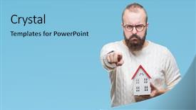  Presentation with finger - Audience pleasing PPT theme consisting of lideres - young caucasian real state agent backdrop and a light blue colored foreground