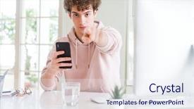  Presentation with young college student diagnosis of sti - Amazing PPT layouts having lideres - young student man using smartphone backdrop and a sky blue colored foreground