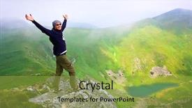  Presentation with mountains - Presentation design featuring liders blue - beautiful mountains landscape with lake background and a yellow colored foreground