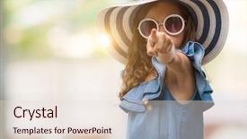  Presentation with summer camp volunteer orientation - Colorful PPT theme enhanced with liders blue - brunette hispanic girl wearing sunglasses backdrop and a lemonade colored foreground