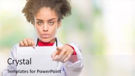  Presentation with afro - Audience pleasing theme consisting of liders blue - young afro american doctor woman backdrop and a light gray colored foreground